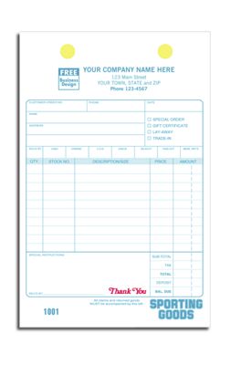 5 1/2 x 8 1/2 Sporting Goods Register Forms