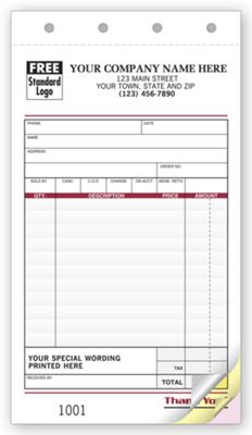 4 1/4 X 7 Sales Slips – Image with Special Wording
