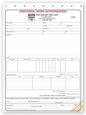 Additional Work Authorizations - Carbonless