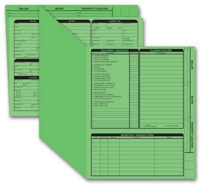 11 3/4 x 9 5/8 Real Estate Folder, Right Panel List, Letter Size, Green