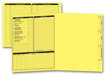 11 3/4 x 9 5/8 Real Estate Folder, Left Panel List, Letter Size, Yellow