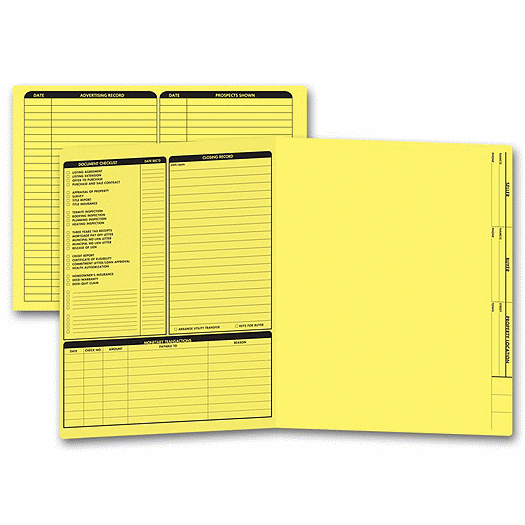 Real Estate Folder, Left Panel List, Letter Size, Yellow