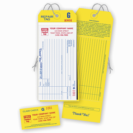 4-in-1 Repair Tags w/ Claim Check & Carbons, White - Office and Business Supplies Online - Ipayo.com