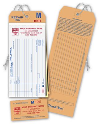 Repair Tags w/ Detachable Claim Check/Carbons, 3 Part