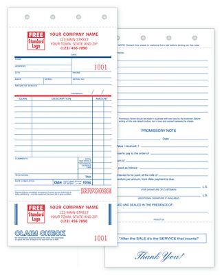 4 1/4 x 9 1/4 Service Orders – with Claim Check and Carbons