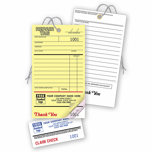 Repair Tags, Invoice w/ Detachable Claim Check - Office and Business Supplies Online - Ipayo.com