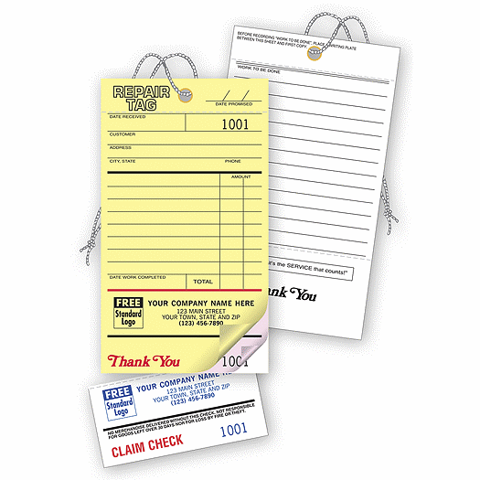 Repair Tags, Invoice w/ Detachable Claim Check