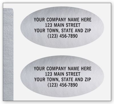1 1/2 x 3/4 Advertising Labels, Padded, Paper, Silver Foil, Oval