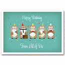 Send the group's good wishes with the Office Party card's silly lineup, with a fun design that lets the whole crew send birthday greetings Made of white gloss stock with high-quality full-color printing.