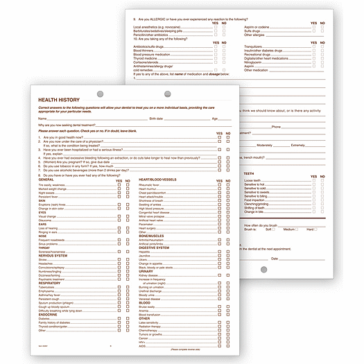 Dental Health History Questionnaires, 2 Sided, 2 Hole Punch - Office and Business Supplies Online - Ipayo.com