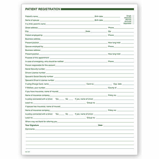 Dental Patient Registration Forms, 1 Sided, No Hole Punch - Office and Business Supplies Online - Ipayo.com
