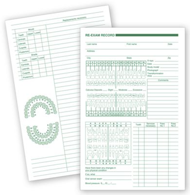 5 1/2 X 8 1/2 Dental Prosthetic ReExam Records, Primary and Permanent Arch