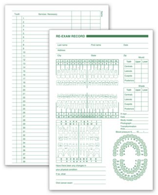 5 1/2 X 8 1/2 Dental Services Re Exam Records, Primary and Permanent Arch