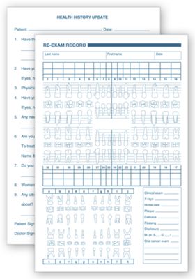 5 1/2 X 8 1/2 Dental Health History Re Exam Records, Primary and Permanent