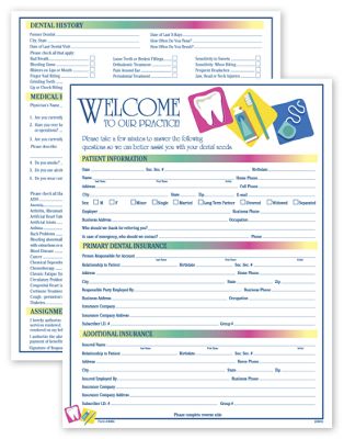 8 1/2 X 11 Two-Sided Registration & History Form, Dental Icon Design