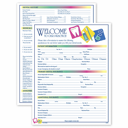 Two-Sided Registration & History Form, Dental Icon Design - Office and Business Supplies Online - Ipayo.com