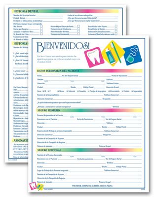 8 1/2   X 11 Spanish Two-Sided Registration & History Form, Dental Icon