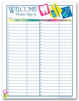 8 1/2 X 11 Patient Sign-In Sheet, Dental Icon Design