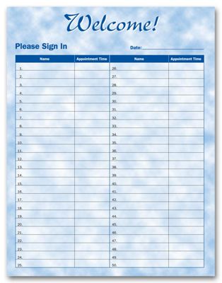 8 1/2 X 11 Patient Sign-In Sheet, Bright Skies Design