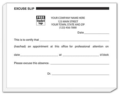 Patient Excuse Slips, Imprinted - Office and Business Supplies Online - Ipayo.com