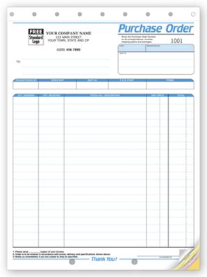 8 1/2 x 11 Purchase Orders – Large Multi-Color