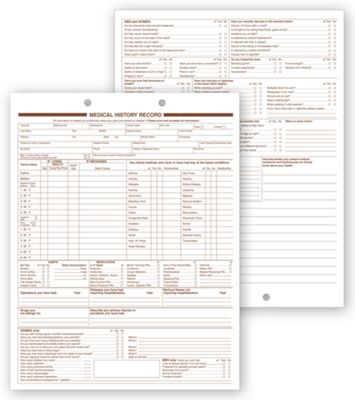 8 1/2 X 11 Medical History Forms, 2 Sided, 2 Hole Punch