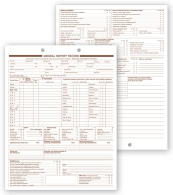 Medical History Forms, 2 Sided, 2 Hole Punch