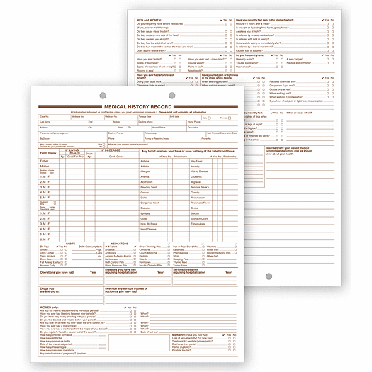 Medical History Forms, 2 Sided, 2 Hole Punch - Office and Business Supplies Online - Ipayo.com