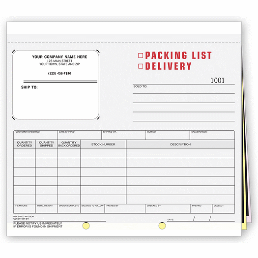 Packing Lists - with Carbons