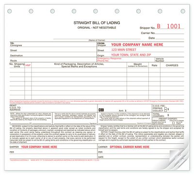 Bills of Lading, Carbonless, Small Format