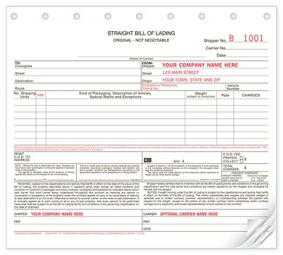 8 1/2 x 7 Bills of Lading, Carbonless, Small Format