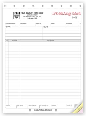 8 1/2 x 11 Packing Lists – Large Carbonless