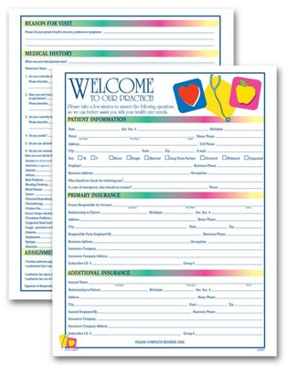 8 1/2 X 11 Two-Sided Registration & History Form, Medical Icon Design