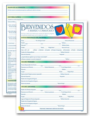 8 1/2   X 11 Spanish Two-Sided Registration & History Form, Medical Icon