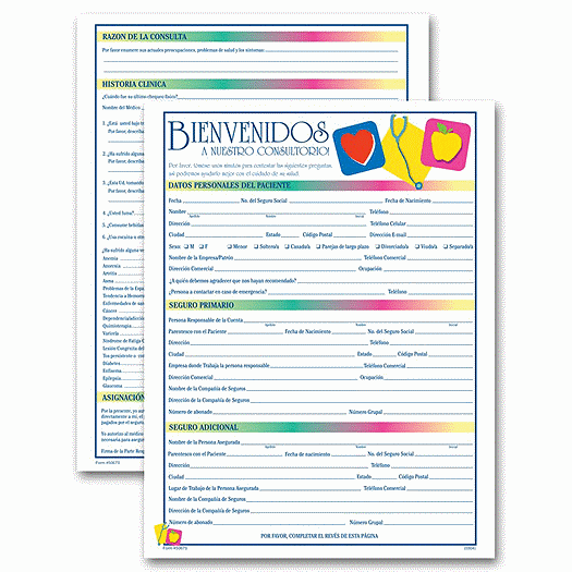 Spanish Two-Sided Registration & History Form, Medical Icon - Office and Business Supplies Online - Ipayo.com