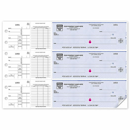 Deluxe High Security 3-On-A-Page End-Stub Voucher Check - Office and Business Supplies Online - Ipayo.com