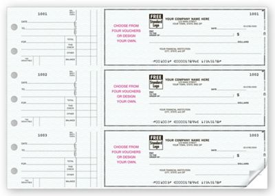 12 15/16 x 9 3-On-A-Page Business Size Checks, With Choice of Voucher
