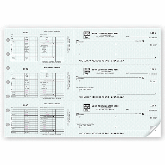 3-On-A-Page Payroll Check Works With Window Envelope