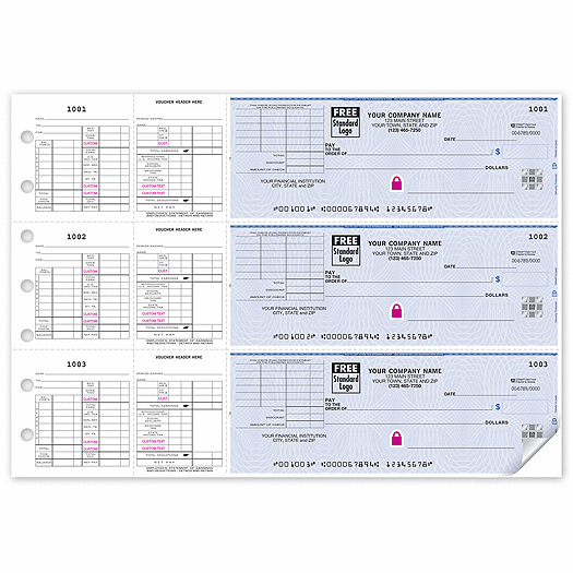 Deluxe High Security 3-On-Page Payroll Check Corner Voucher