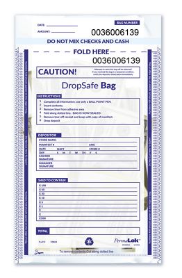 Drop Safe Style Deposit Bag, Clear,  5 x 9 1/2 - Office and Business Supplies Online - Ipayo.com