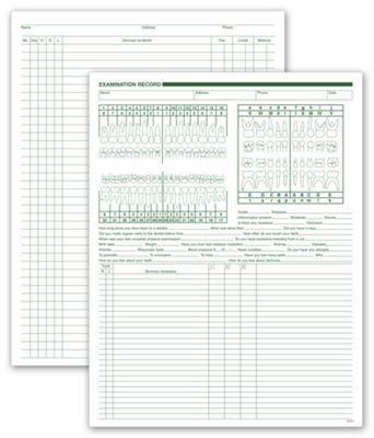8 1/2 X 11 Dental Exam & Account Records, Two-Sided, White Ledger