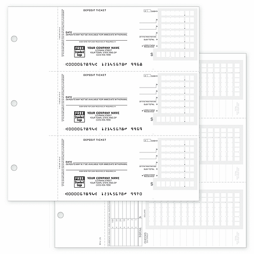 3-On-A-Page Compact Deposit Tickets for End-Stub Deskbook