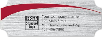 3 1/2 X 1 1/4 Rectangular Label on Brushed Silver Poly w/Red Arc 3.5×1.25