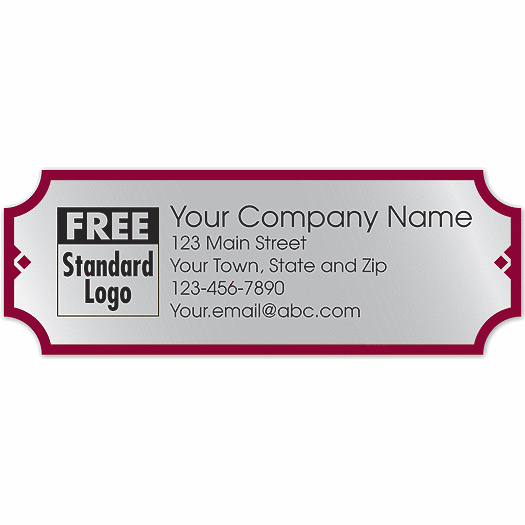 Rectangular Label on Silver Poly w/Red Trim 3.5x1.25 - Office and Business Supplies Online - Ipayo.com