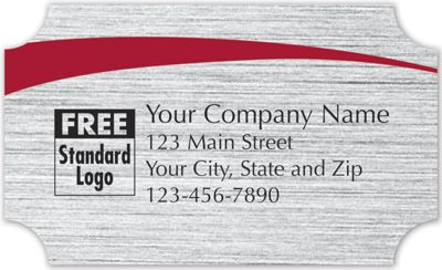 Rectangular Label on Brushed Silver Poly w/Red Arc  2.5x1.5