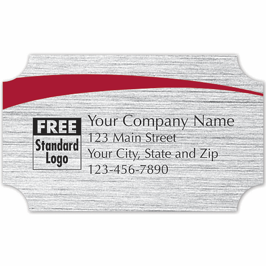 Rectangular Label on Brushed Silver Poly w/Red Arc  2.5x1.5 - Office and Business Supplies Online - Ipayo.com