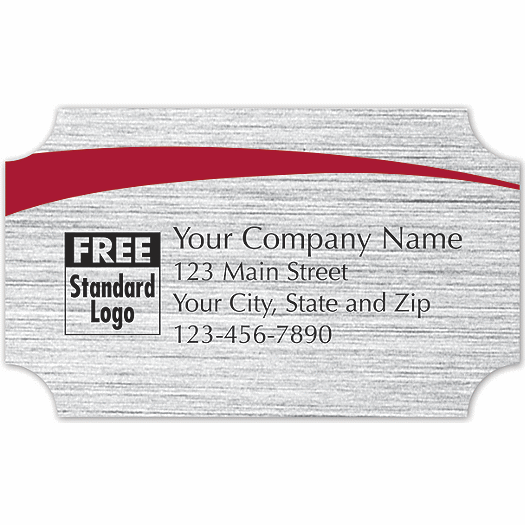 Rectangular Label on Brushed Silver Poly w/Red Arc 2.5x1.5
