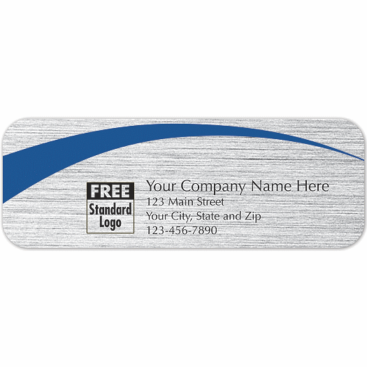 Rectangular Label on Brushed Silver w/Blue Arc 3.5x1.25