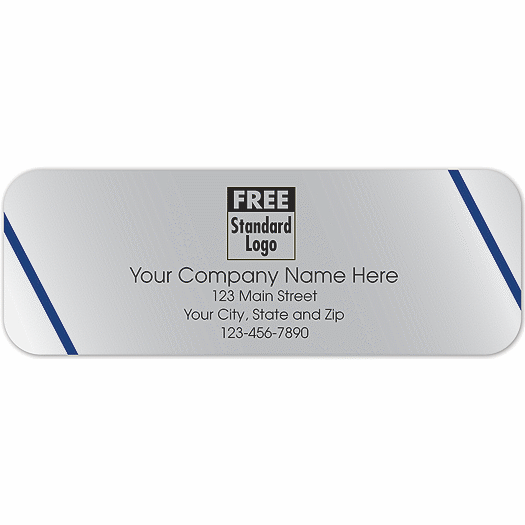 Rectangular Label on Silver Poly w/Blue Lines 3.5x1.25