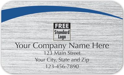 2 1/2 X 1 1/2 Rectangular Label on Brushed Silver w/Blue Arc 2.5×1.5